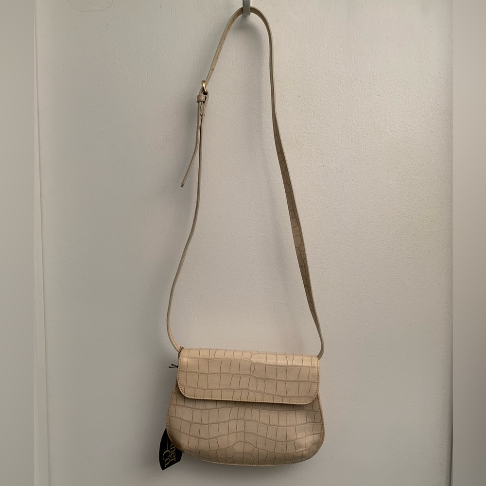 Women’s Vintage Liz Claiborne Ivory Leather Embossed Crocodile Bag NWT